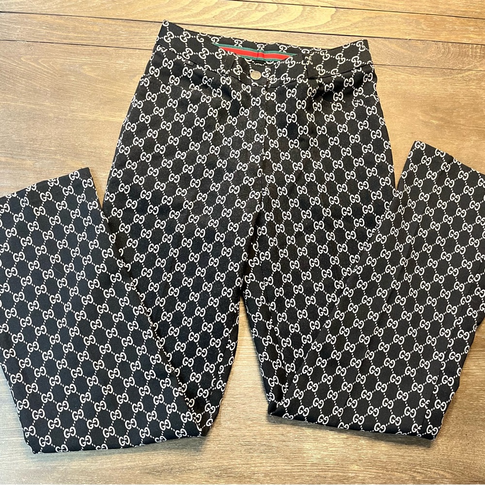 Gucci Black & White GG Monogram Slim Pants